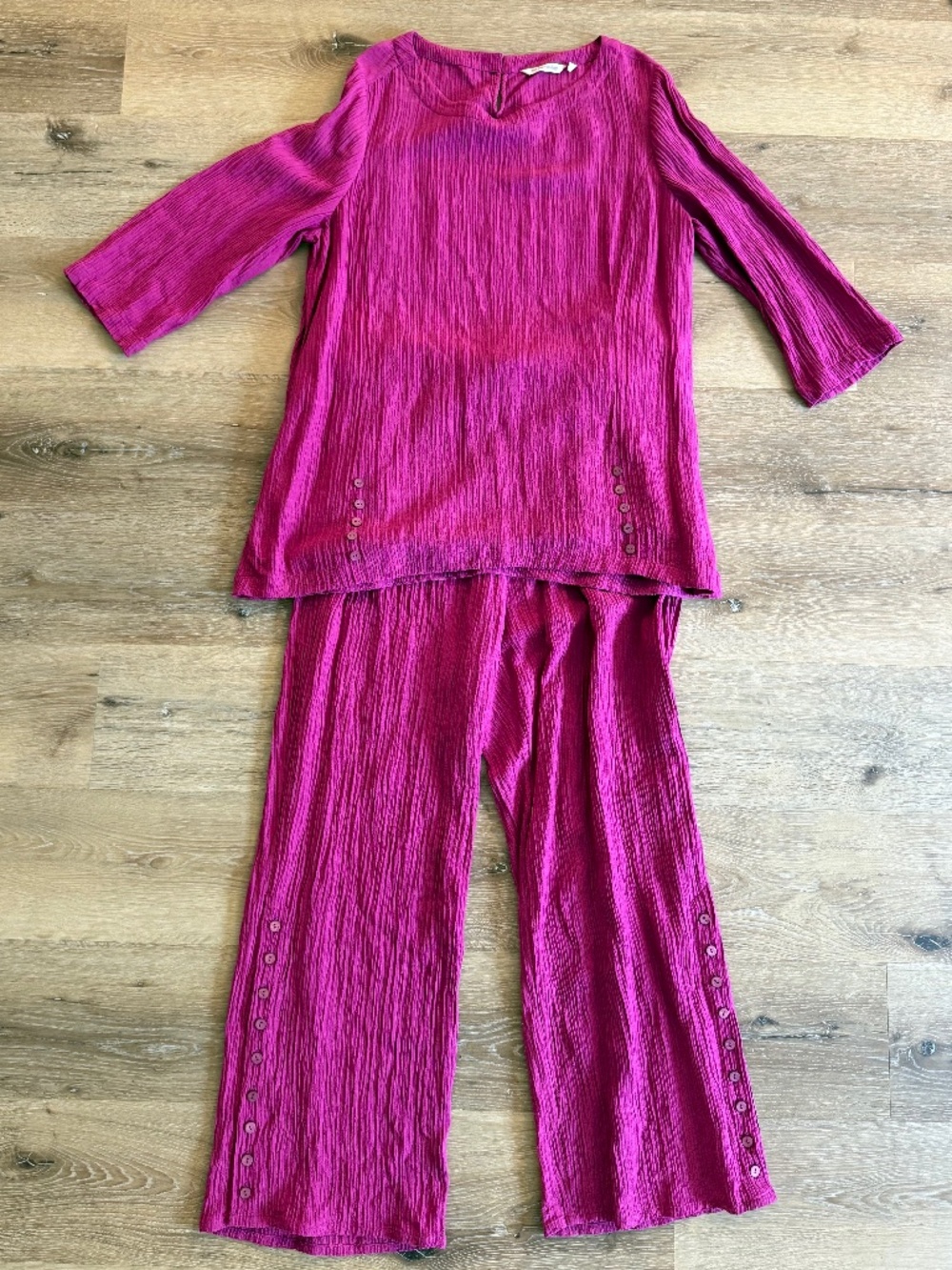 Soft Surroundings Oceo Crinkle Gauze Tunic and Wide Leg Pant in Fiery Fuchsia